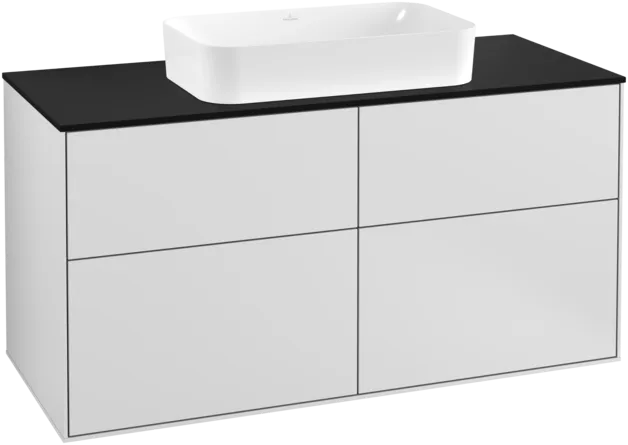 VILLEROY BOCH Toaletní skříňka Finion, 4 výsuvy, 1200 x 603 x 501 mm, bílý matný lak / černé matné sklo #F26200MT