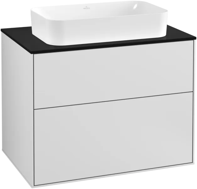 VILLEROY BOCH Toaletní skříňka Finion, 2 výsuvy, 800 x 603 x 501 mm, bílý matný lak / černé matné sklo #F22200MT