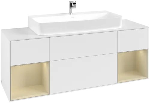 VILLEROY BOCH Toaletní skříňka Finion, s osvětlením, 4 výsuvy, 1600 x 603 x 501 mm, bílý matný lak / hedvábně šedý matný lak / bílé matné sklo #F211HJMT