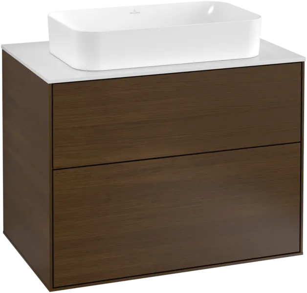 VILLEROY BOCH Toaletní skříňka Finion, 2 výsuvy, 800 x 603 x 501 mm, ořechová dýha / sklo bílé matné #F22100GN