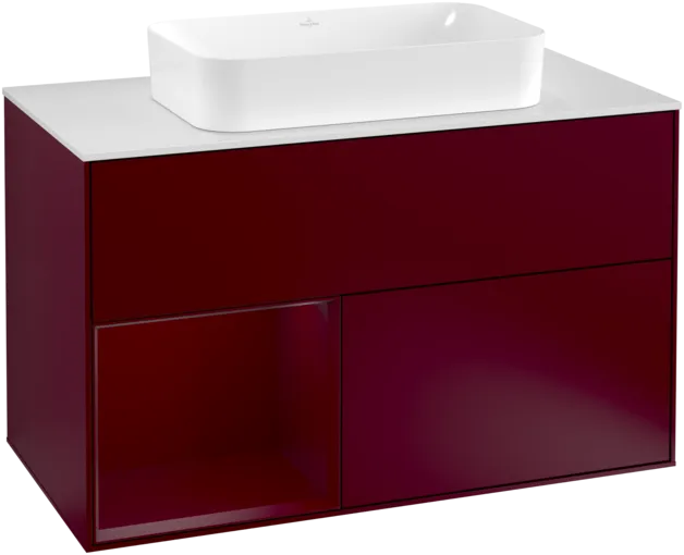 VILLEROY BOCH Toaletní skříňka Finion, s osvětlením, 2 výsuvy, 1000 x 603 x 501 mm, Peony Matt Lacquer / Peony Matt Lacquer / Glass White Matt #F241HBHB