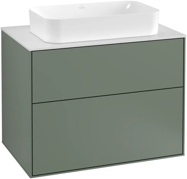 VILLEROY BOCH Toaletní skříňka Finion, 2 výsuvy, 800 x 603 x 501 mm, olivový matný lak / sklo bílé matné #F22100GM