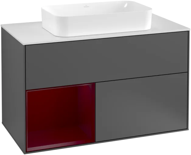 VILLEROY BOCH Toaletní skříňka Finion, s osvětlením, 2 výsuvy, 1000 x 603 x 501 mm, antracit matný lak / pivoňka matný lak / sklo bílé matné #F241HBGK
