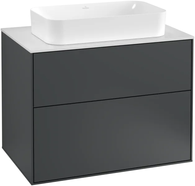 VILLEROY BOCH Toaletní skříňka Finion, 2 výsuvy, 800 x 603 x 501 mm, půlnočně modrý matný lak / bílé matné sklo #F22100HG