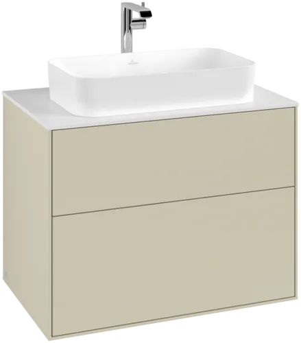 VILLEROY BOCH Toaletní skříňka Finion, 2 výsuvy, 800 x 603 x 501 mm, hedvábně šedý matný lak / sklo bílé matné #F22100HJ