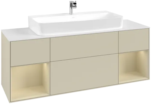 VILLEROY BOCH Toaletní skříňka Finion, s osvětlením, 4 výsuvy, 1600 x 603 x 501 mm, Silk Grey Matt Lacquer / Silk Grey Matt Lacquer / Glass White Matt #F211HJHJ