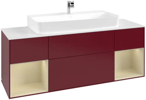 VILLEROY BOCH Toaletní skříňka Finion, s osvětlením, 4 výsuvy, 1600 x 603 x 501 mm, Peony Matt Lacquer / Silk Grey Matt Lacquer / Glass White Matt #F211HJHB