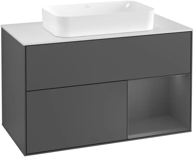 VILLEROY BOCH Toaletní skříňka Finion, s osvětlením, 2 výsuvy, 1000 x 603 x 501 mm, antracit matný lak / antracit matný lak / sklo bílé matné #F251GKGK