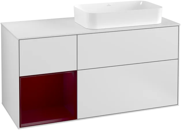 VILLEROY BOCH Toaletní skříňka Finion, s osvětlením, 3 výsuvy, 1200 x 603 x 501 mm, bílý matný lak / pivoňkový matný lak / sklo bílé matné #F271HBMT