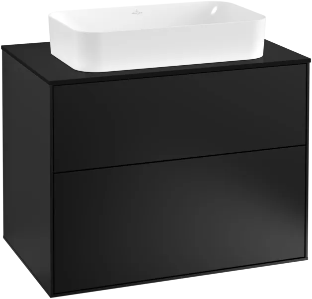 VILLEROY BOCH Toaletní skříňka Finion, 2 výsuvy, 800 x 603 x 501 mm, černý matný lak / černé matné sklo #F22200PD