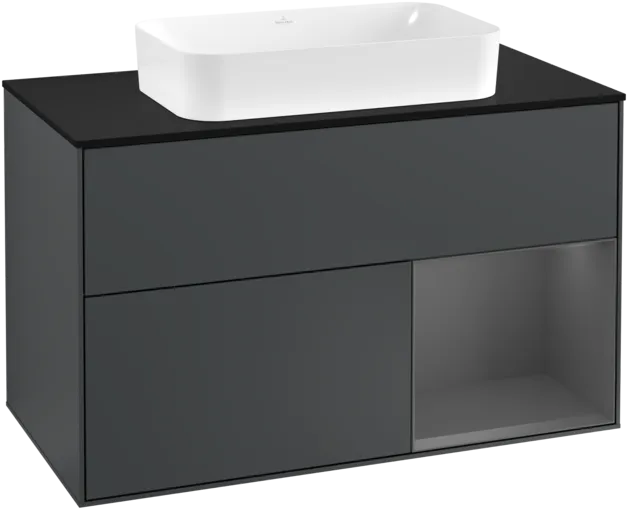 VILLEROY BOCH Toaletní skříňka Finion, s osvětlením, 2 výsuvy, 1000 x 603 x 501 mm, Midnight Blue Matt Lacquer / Anthracite Matt Lacquer / Glass Black Matt #F252GKHG