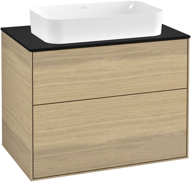 VILLEROY BOCH Toaletní skříňka Finion, 2 výsuvy, 800 x 603 x 501 mm, dubová dýha / sklo černé matné #F22200PC