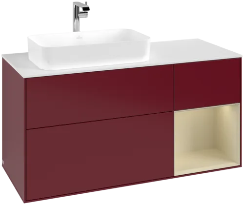 VILLEROY BOCH Toaletní skříňka Finion, s osvětlením, 3 výsuvy, 1200 x 603 x 501 mm, Peony Matt Lacquer / Silk Grey Matt Lacquer / Glass White Matt #F281HJHB