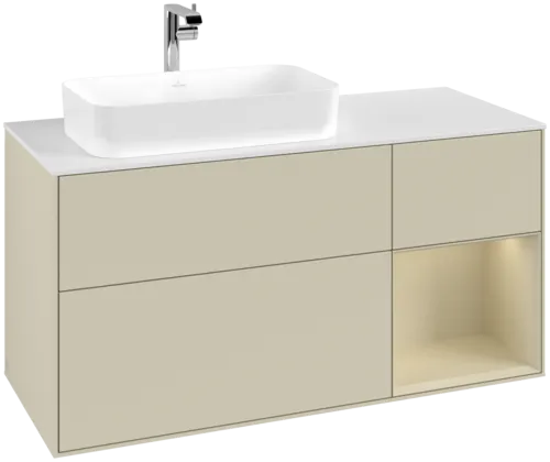 VILLEROY BOCH Toaletní skříňka Finion, s osvětlením, 3 výsuvy, 1200 x 603 x 501 mm, Silk Grey Matt Lacquer / Silk Grey Matt Lacquer / Glass White Matt #F281HJHJ