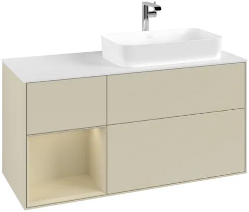 VILLEROY BOCH Toaletní skříňka Finion, s osvětlením, 3 výsuvy, 1200 x 603 x 501 mm, Silk Grey Matt Lacquer / Silk Grey Matt Lacquer / Glass White Matt #F271HJHJ