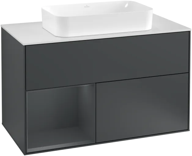 VILLEROY BOCH Toaletní skříňka Finion, s osvětlením, 2 výsuvy, 1000 x 603 x 501 mm, Midnight Blue Matt Lacquer / Midnight Blue Matt Lacquer / Glass White Matt #F241HGHG