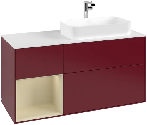 VILLEROY BOCH Toaletní skříňka Finion, s osvětlením, 3 výsuvy, 1200 x 603 x 501 mm, Peony Matt Lacquer / Silk Grey Matt Lacquer / Glass White Matt #F271HJHB