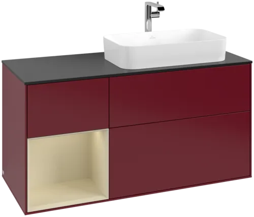 VILLEROY BOCH Toaletní skříňka Finion, s osvětlením, 3 výsuvy, 1200 x 603 x 501 mm, Peony Matt Lacquer / Silk Grey Matt Lacquer / Glass Black Matt #F272HJHB