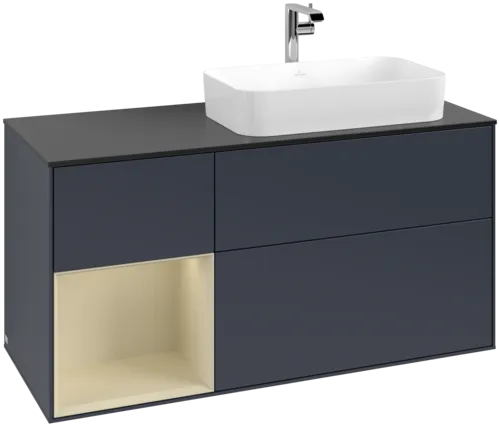 VILLEROY BOCH Toaletní skříňka Finion, s osvětlením, 3 výsuvy, 1200 x 603 x 501 mm, Midnight Blue Matt Lacquer / Silk Grey Matt Lacquer / Glass Black Matt #F272HJHG