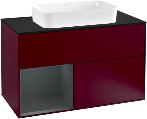 VILLEROY BOCH Toaletní skříňka Finion, s osvětlením, 2 výsuvy, 1000 x 603 x 501 mm, Peony Matt Lacquer / Midnight Blue Matt Lacquer / Glass Black Matt #F242HGHB