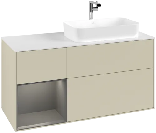 VILLEROY BOCH Toaletní skříňka Finion, s osvětlením, 3 výsuvy, 1200 x 603 x 501 mm, hedvábně šedý matný lak / antracitový matný lak / bílé matné sklo #F271GKHJ