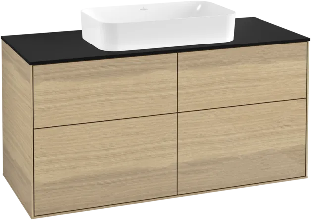 VILLEROY BOCH Toaletní skříňka Finion, 4 výsuvy, 1200 x 603 x 501 mm, dubová dýha / sklo černé matné #F26200PC