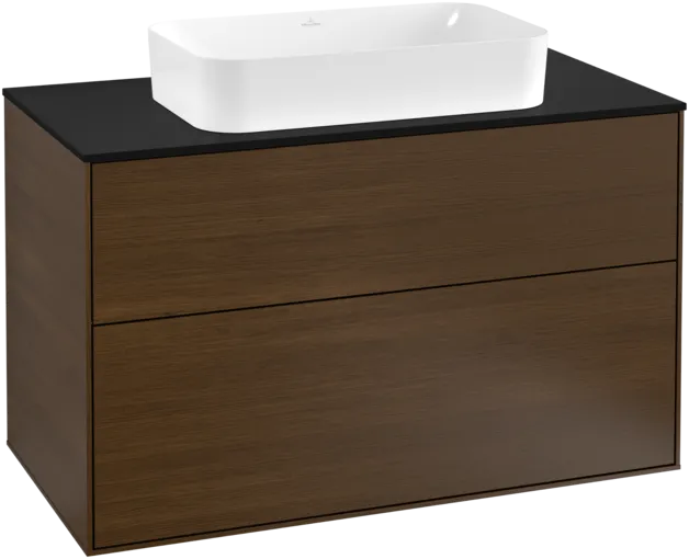 VILLEROY BOCH Toaletní stolek Finion, 2 výsuvy, 1000 x 603 x 501 mm, ořechová dýha / sklo černé matné #F23200GN