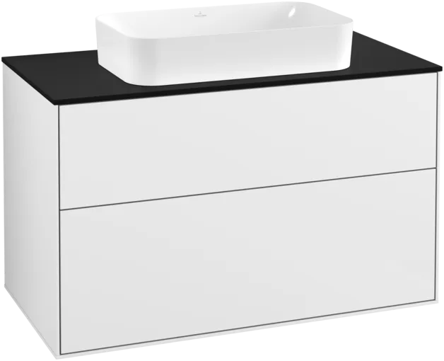 VILLEROY BOCH Toaletní skříňka Finion, 2 výsuvy, 1000 x 603 x 501 mm, lesklý bílý lak / černé matné sklo #F23200GF