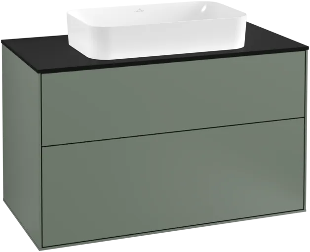 VILLEROY BOCH Toaletní skříňka Finion, 2 výsuvy, 1000 x 603 x 501 mm, olivově matný lak / sklo černé matné #F23200GM