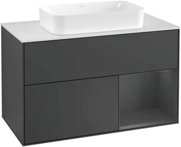 VILLEROY BOCH Toaletní skříňka Finion, s osvětlením, 2 výsuvy, 1000 x 603 x 501 mm, Midnight Blue Matt Lacquer / Midnight Blue Matt Lacquer / Glass White Matt #F251HGHG