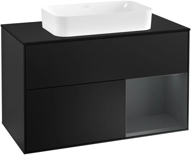 VILLEROY BOCH Toaletní skříňka Finion, s osvětlením, 2 výsuvy, 1000 x 603 x 501 mm, černý matný lak / půlnoční modrý matný lak / černé matné sklo #F252HGPD