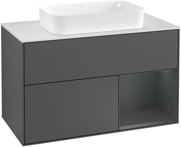 VILLEROY BOCH Toaletní skříňka Finion, s osvětlením, 2 výsuvy, 1000 x 603 x 501 mm, antracitový matný lak / půlnoční modrý matný lak / bílé matné sklo #F251HGGK