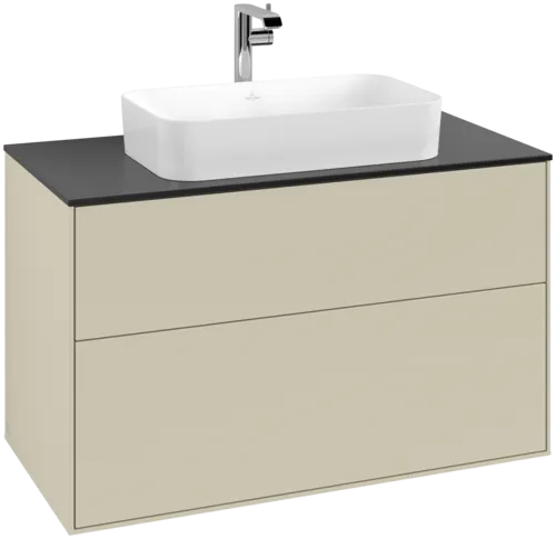 VILLEROY BOCH Toaletní skříňka Finion, 2 výsuvy, 1000 x 603 x 501 mm, hedvábně šedý matný lak / černé matné sklo #F23200HJ