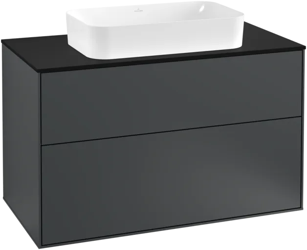 VILLEROY BOCH Toaletní skříňka Finion, 2 výsuvy, 1000 x 603 x 501 mm, půlnočně modrý matný lak / černé matné sklo #F23200HG