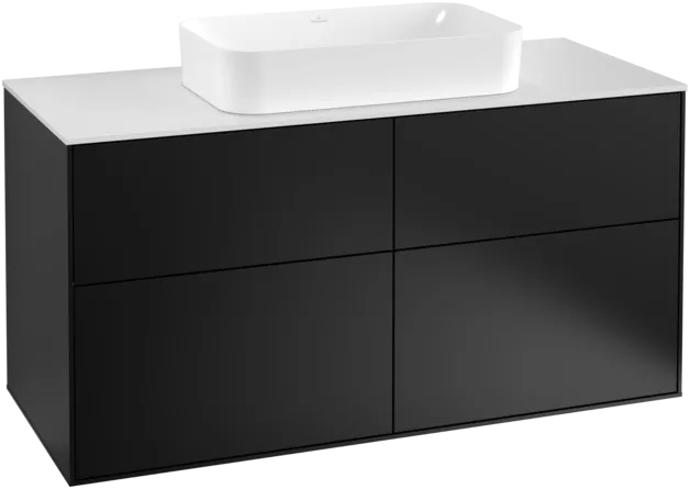 VILLEROY BOCH Toaletní skříňka Finion, 4 výsuvy, 1200 x 603 x 501 mm, černý matný lak / bílé matné sklo #F26100PD