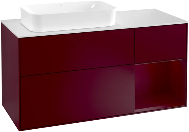 VILLEROY BOCH Toaletní skříňka Finion, s osvětlením, 3 výsuvy, 1200 x 603 x 501 mm, Peony Matt Lacquer / Peony Matt Lacquer / Glass White Matt #F281HBHB