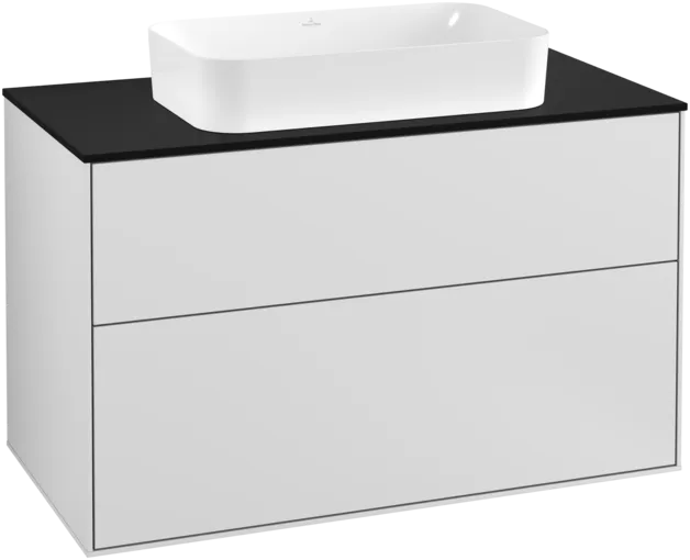 VILLEROY BOCH Toaletní skříňka Finion, 2 výsuvy, 1000 x 603 x 501 mm, bílý matný lak / černé matné sklo #F23200MT