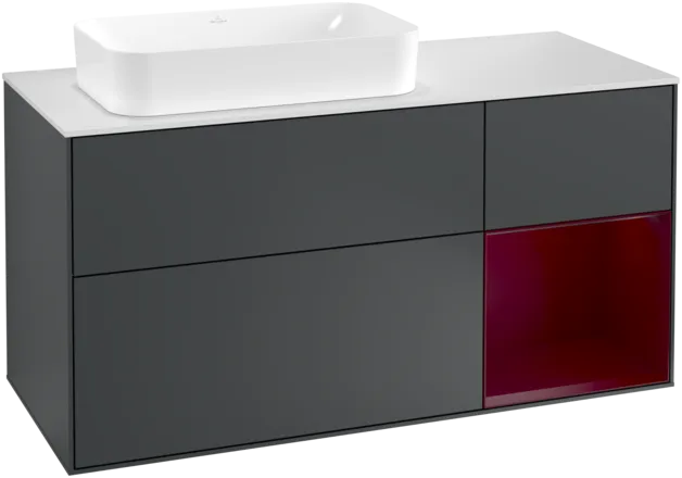 VILLEROY BOCH Toaletní skříňka Finion, s osvětlením, 3 výsuvy, 1200 x 603 x 501 mm, Midnight Blue Matt Lacquer / Peony Matt Lacquer / Glass White Matt #F281HBHG