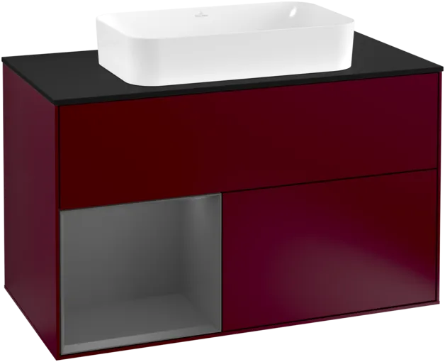 VILLEROY BOCH Toaletní skříňka Finion, s osvětlením, 2 výsuvy, 1000 x 603 x 501 mm, Pivoňka matný lak / Antracit matný lak / Sklo černé matné #F242GKHB