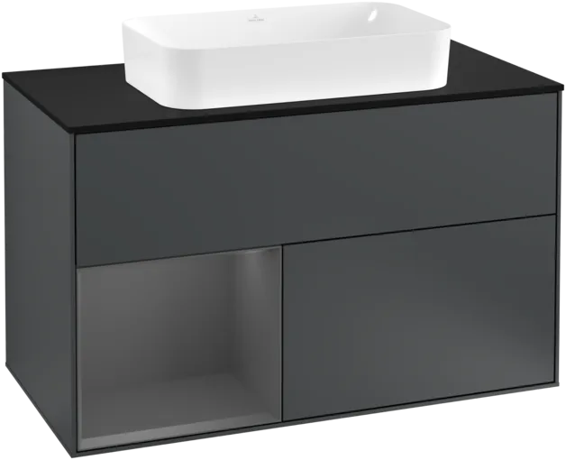 VILLEROY BOCH Toaletní skříňka Finion, s osvětlením, 2 výsuvy, 1000 x 603 x 501 mm, Midnight Blue Matt Lacquer / Anthracite Matt Lacquer / Glass Black Matt #F242GKHG