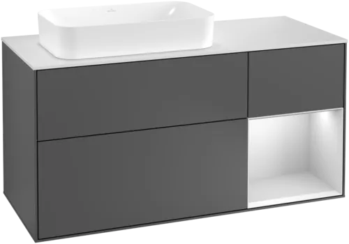 VILLEROY BOCH Toaletní skříňka Finion, s osvětlením, 3 výsuvy, 1200 x 603 x 501 mm, antracitový matný lak / bílý matný lak / bílé matné sklo #F281MTGK