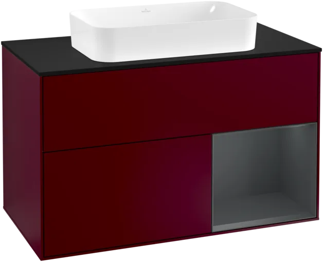 VILLEROY BOCH Toaletní skříňka Finion, s osvětlením, 2 výsuvy, 1000 x 603 x 501 mm, Peony Matt Lacquer / Midnight Blue Matt Lacquer / Glass Black Matt #F252HGHB