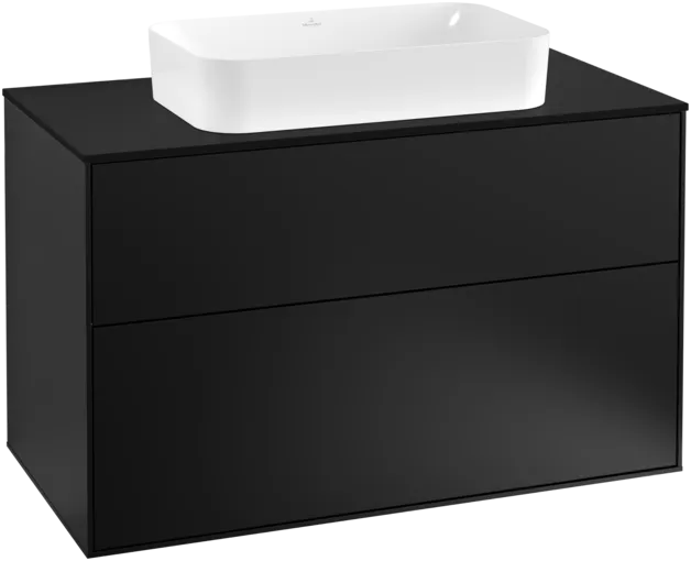 VILLEROY BOCH Toaletní skříňka Finion, 2 výsuvy, 1000 x 603 x 501 mm, černý matný lak / černé matné sklo #F23200PD