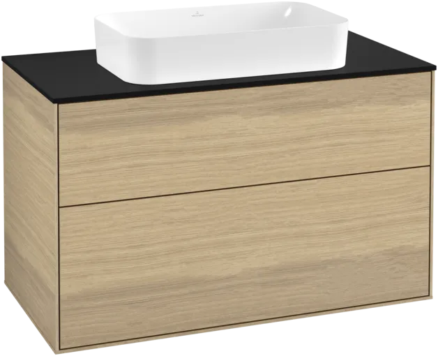 VILLEROY BOCH Toaletní stolek Finion, 2 výsuvy, 1000 x 603 x 501 mm, dubová dýha / sklo černé matné #F23200PC