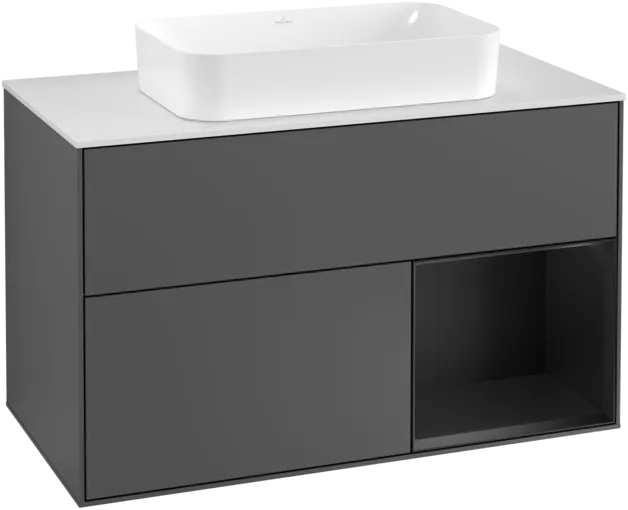VILLEROY BOCH Toaletní skříňka Finion, s osvětlením, 2 výsuvy, 1000 x 603 x 501 mm, antracitový matný lak / černý matný lak / bílé matné sklo #F251PDGK
