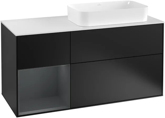 VILLEROY BOCH Toaletní skříňka Finion, s osvětlením, 3 výsuvy, 1200 x 603 x 501 mm, černý matný lak / půlnoční modrý matný lak / bílé matné sklo #F271HGPD