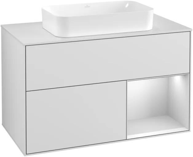 VILLEROY BOCH Toaletní skříňka Finion, s osvětlením, 2 výsuvy, 1000 x 603 x 501 mm, bílý matný lak / bílý matný lak / sklo bílé matné #F251MTMT