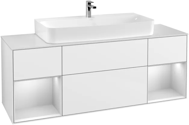 VILLEROY BOCH Toaletní skříňka Finion, s osvětlením, 4 výsuvy, 1600 x 603 x 501 mm, lesklý bílý lak / bílý matný lak / bílé matné sklo #F211MTGF