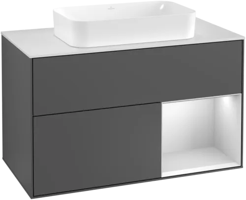 VILLEROY BOCH Toaletní skříňka Finion, s osvětlením, 2 výsuvy, 1000 x 603 x 501 mm, antracitový matný lak / bílý matný lak / bílé matné sklo #F251MTGK
