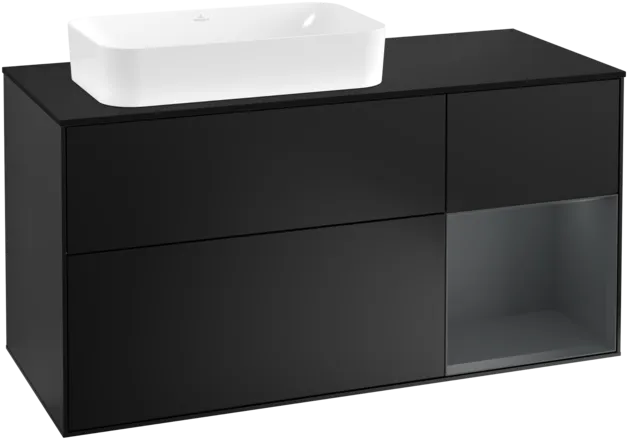 VILLEROY BOCH Toaletní skříňka Finion, s osvětlením, 3 výsuvy, 1200 x 603 x 501 mm, černý matný lak / půlnoční modrý matný lak / černé matné sklo #F282HGPD